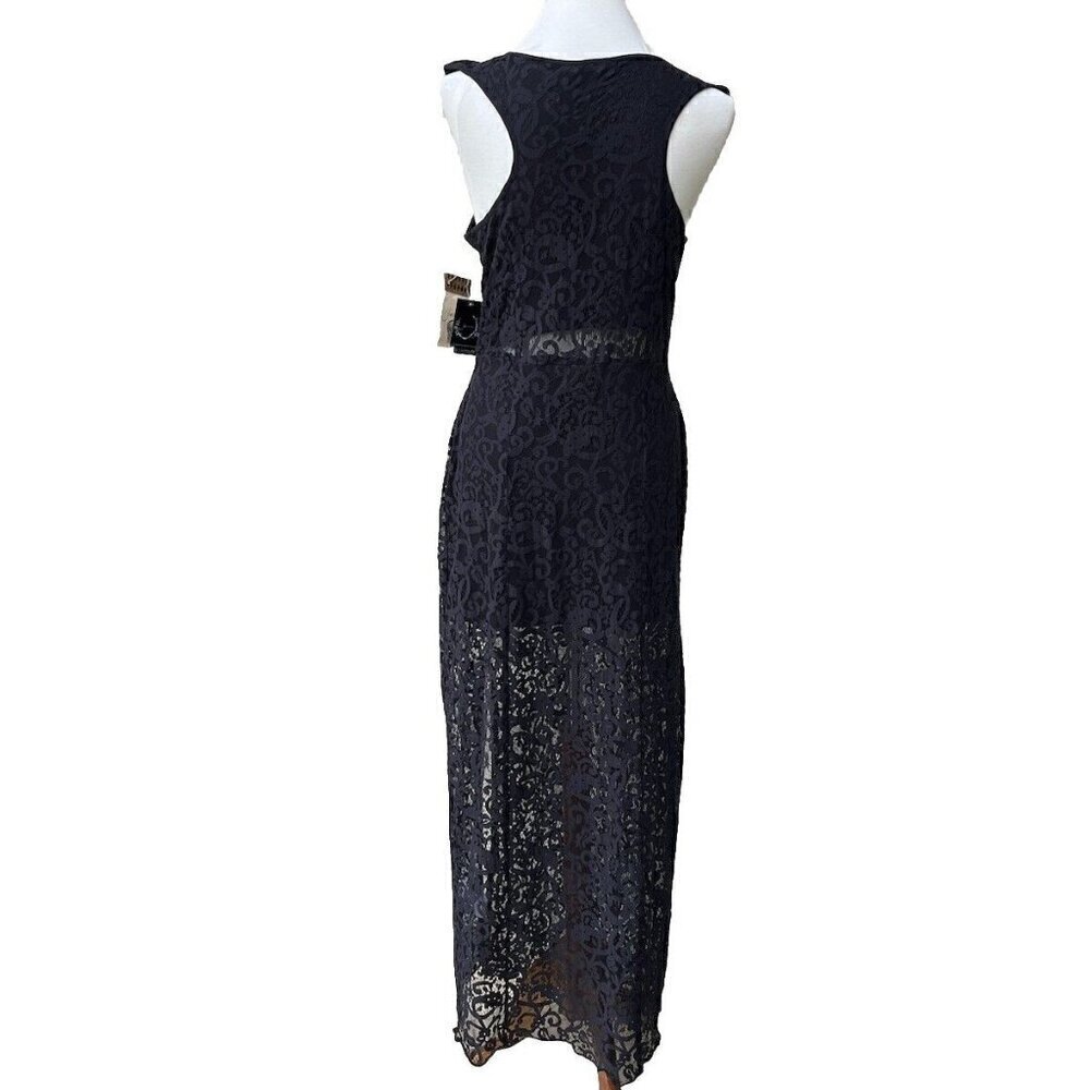 Sea Gypsies By Coven Black Ebony Lace Maxi Illusion Dress Size M - Picture 3 of 16